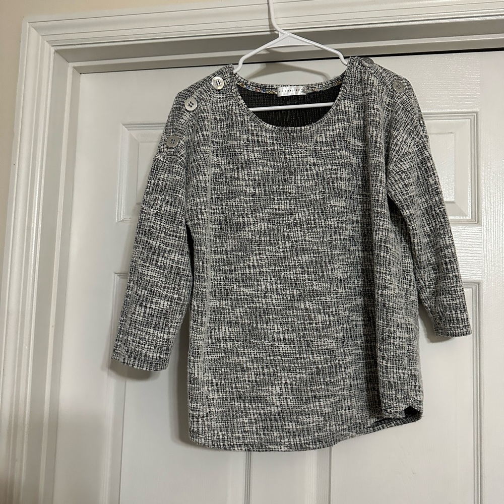 Boat Style 3/4 Sleeve Blouse with Silver Buttons